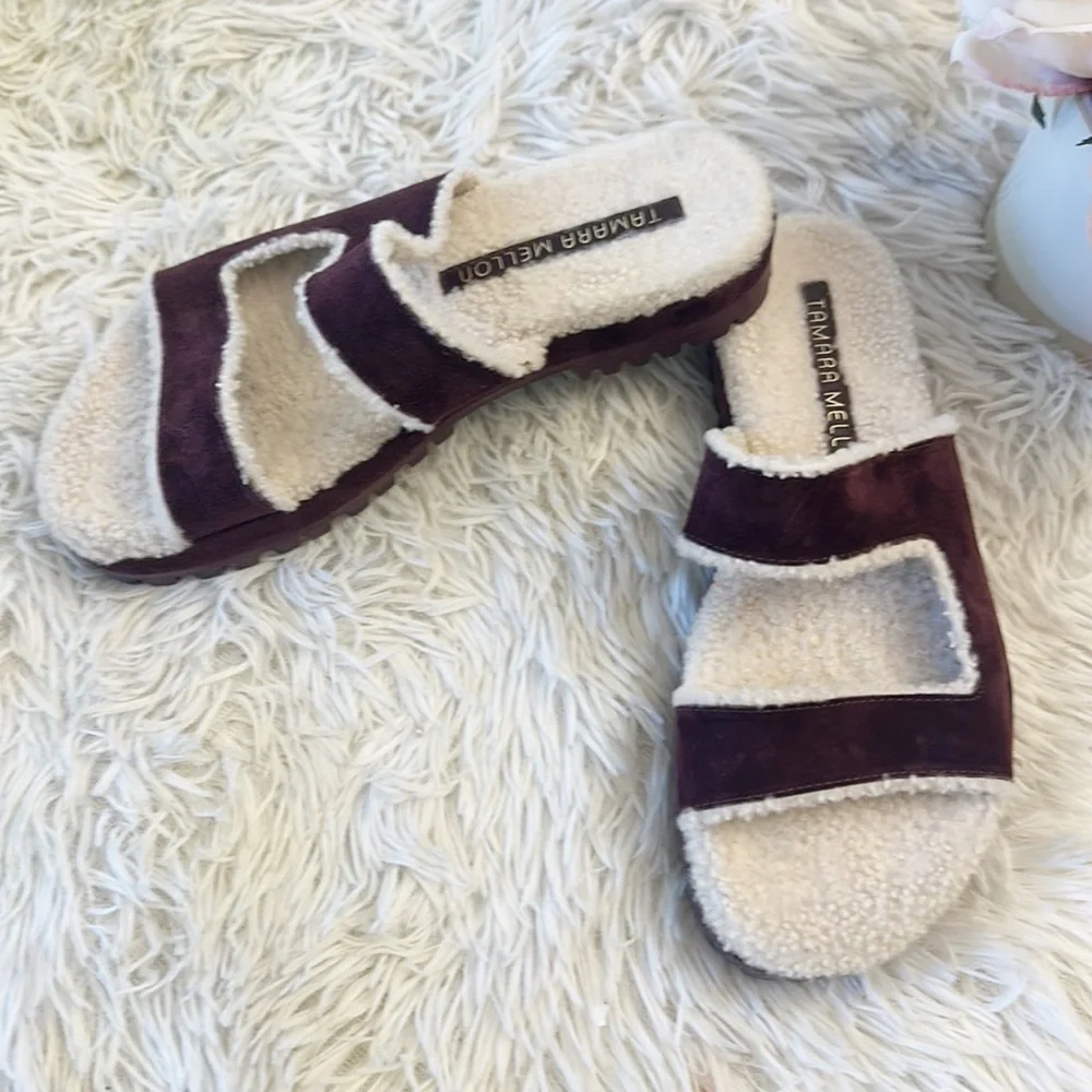 TAMARA MELLON Roam Shearing Slides Platform Sandals women size 36 US 6